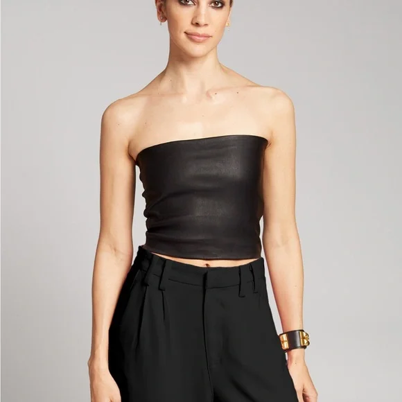 SPRWN LEATHER tube top beige cream size small retail $495 - Picture 5 of 5